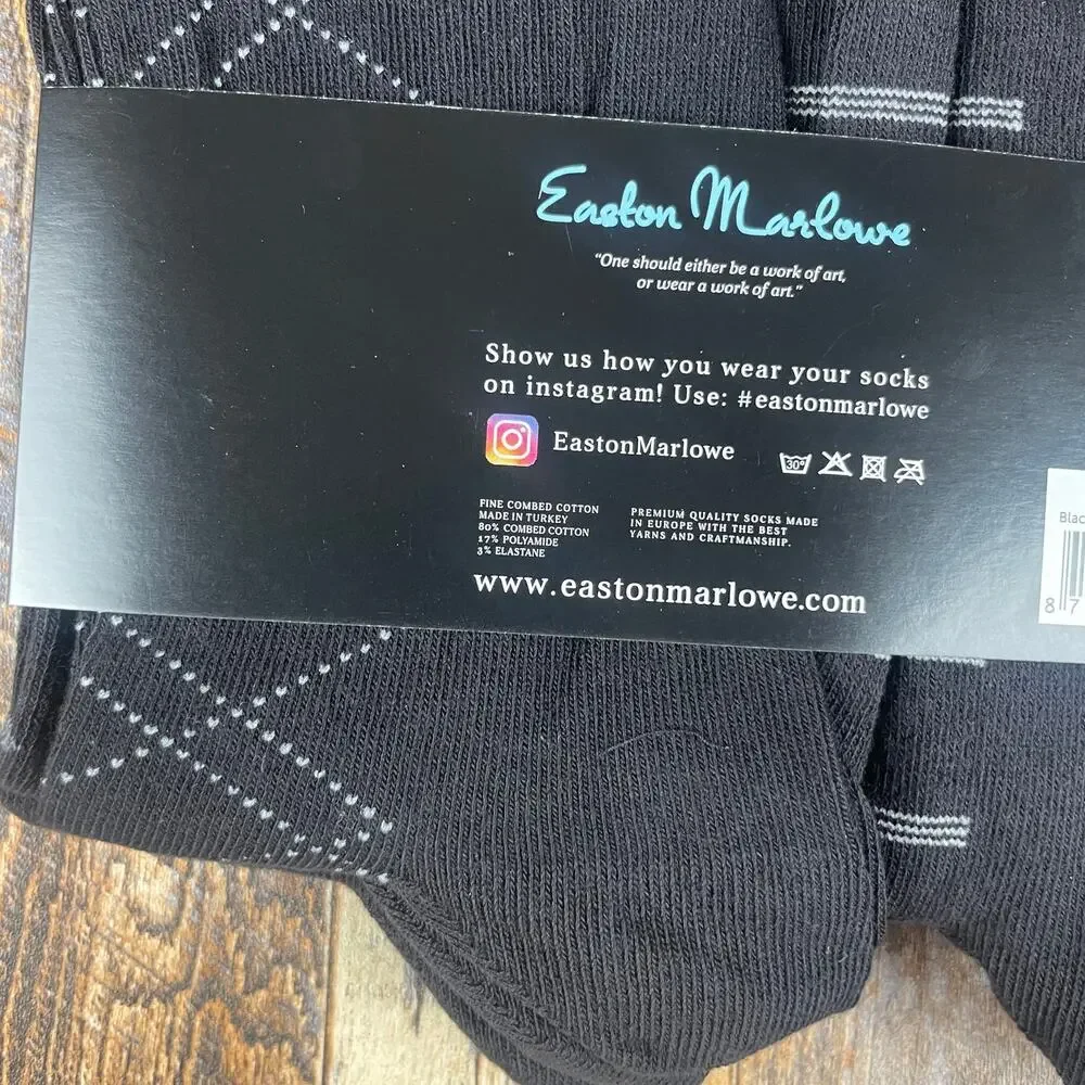 EASTON MARLOWE Men's Shoe Size 10-13 Black White Cotton Polyamide Elastane 6PK
